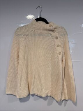 Women’s Loft Cream mock neck Button-Shoulder Knit Sweater